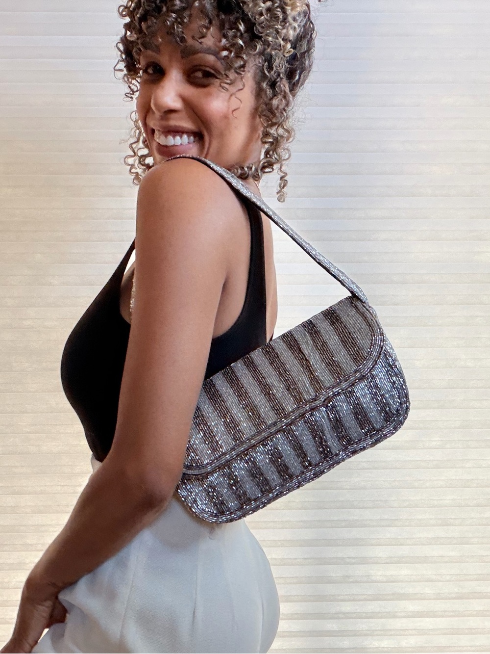 Vintage Beaded Shoulder Bag Y2K Baguette